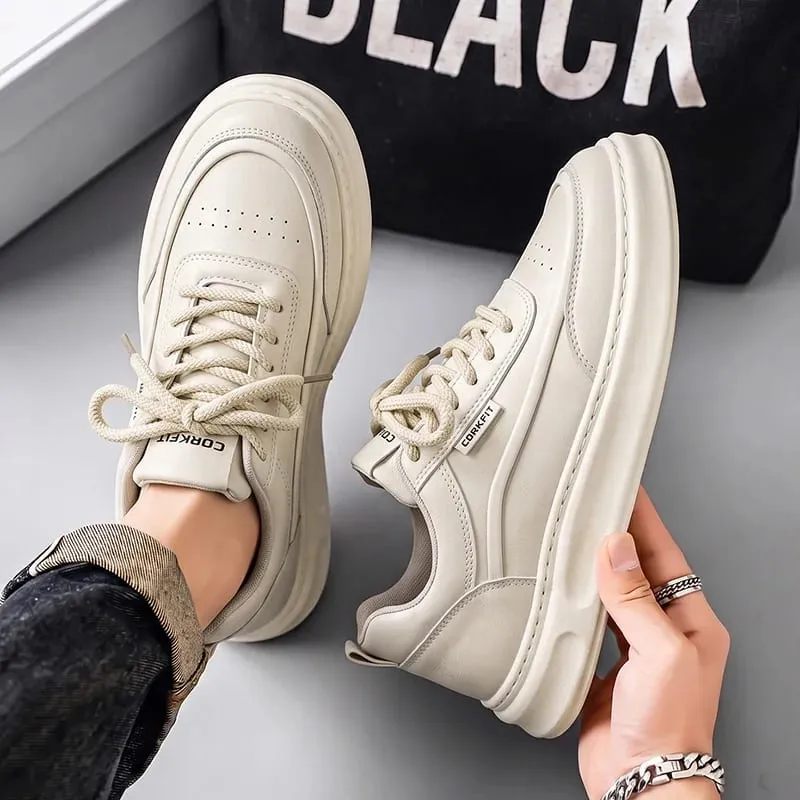 ผู้ชายรองเท้าผ้าใบฤดูใบไม้ผลิฤดูร้อนรองเท้าสบายๆพื้นผิวเรียบหนา Lace Up Minimalist ทุกวันรองเท้า