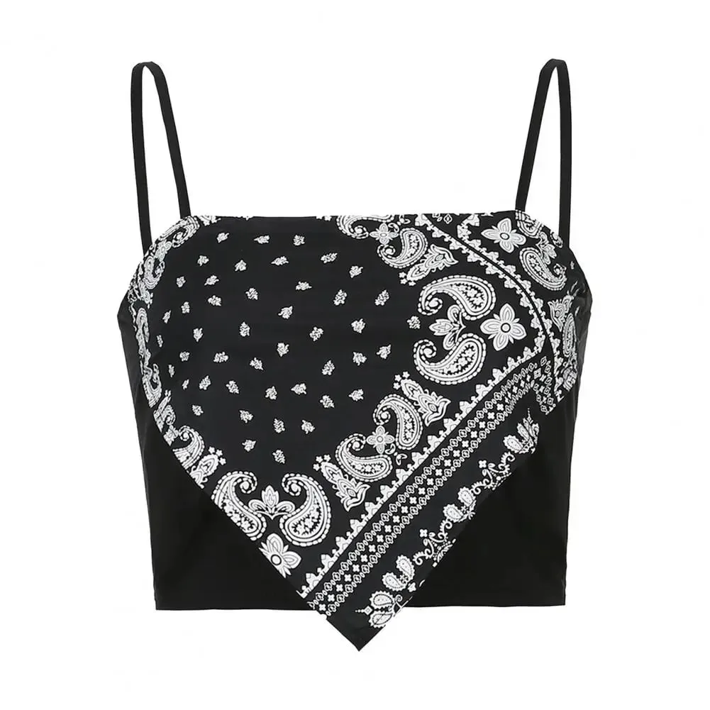Gilet d'été à col carré sans manches, Camisole imprimée rétro, coupe cintrée, débardeur pour femmes