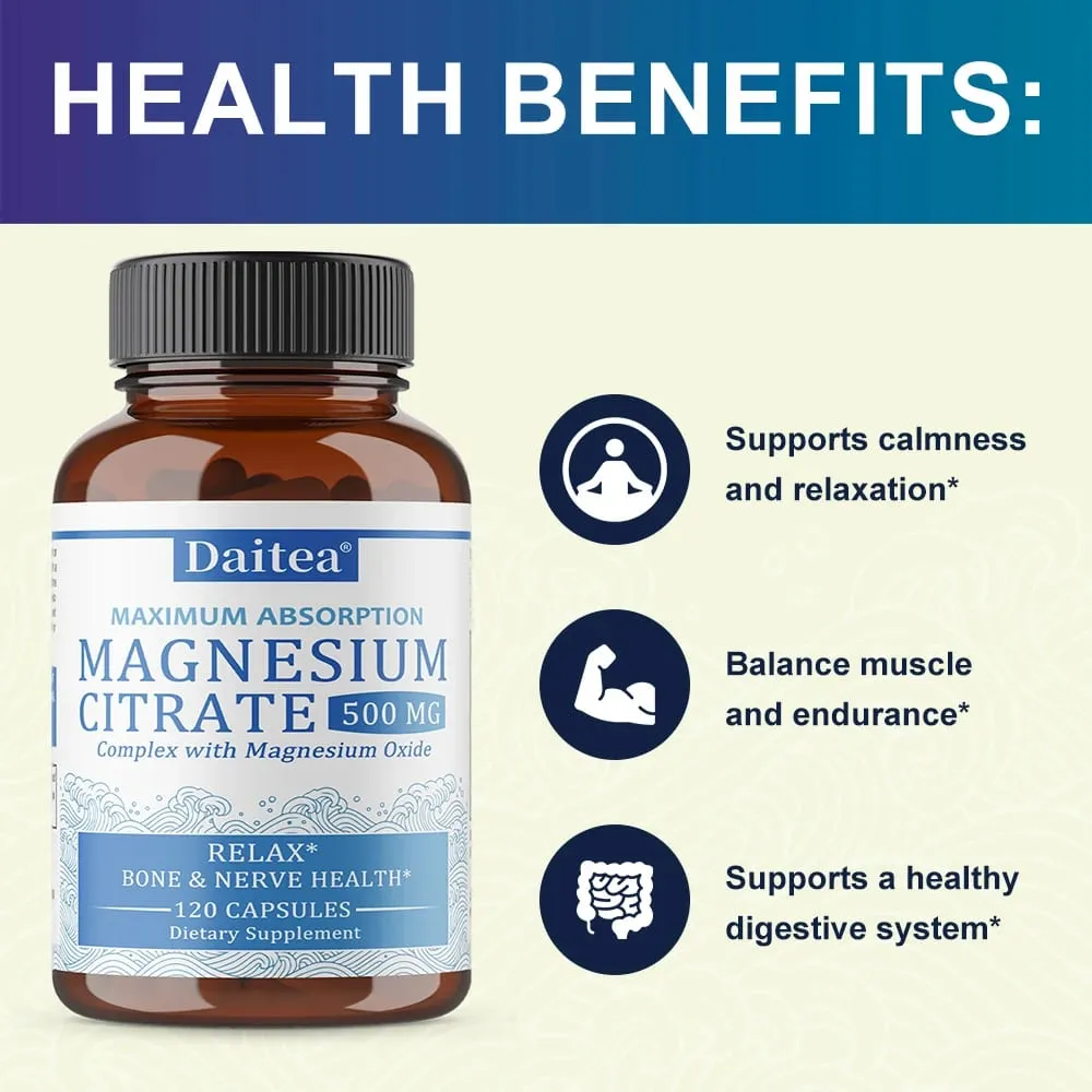 Sakin Rahatlama ve Sindirim Sağlığı Desteği için Magnezyum Sitrat Kompleksi 500 MG - Yüksek Emilimli Magnezyum Takviyesi — image 4