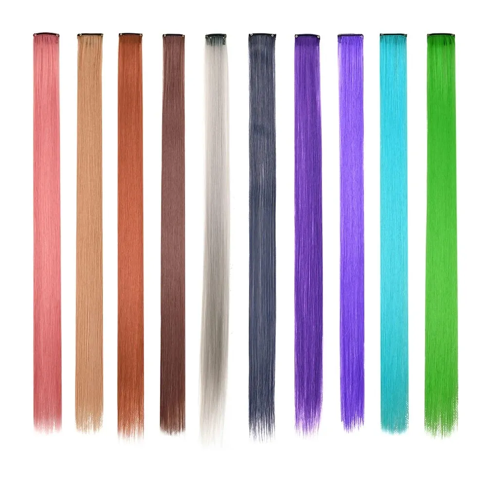 10 PCS Colored Clip in Hair Extensions 22 Inch Rainbow Straight Synthetic Hairpieces For women Cosplay Party Christmas New Year — image 11
