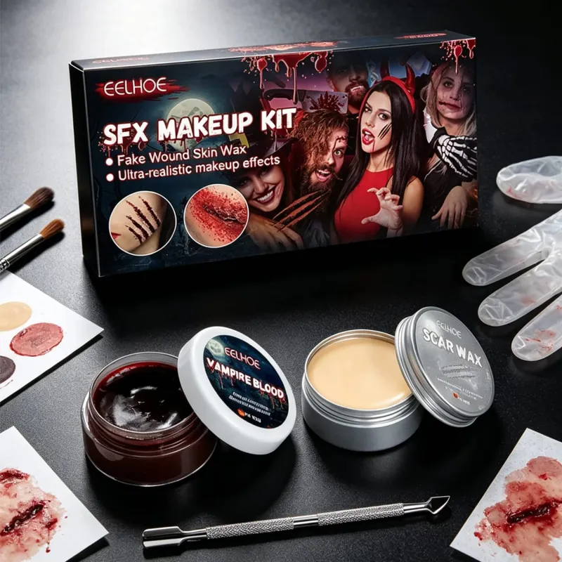SFX 메이크업 키트 가짜 상처 뱀파이어 혈액 실제 효과 오래 지속되는 안전한 피부 친화적인 할로윈 특수 효과 메이크업 키트 — image 4