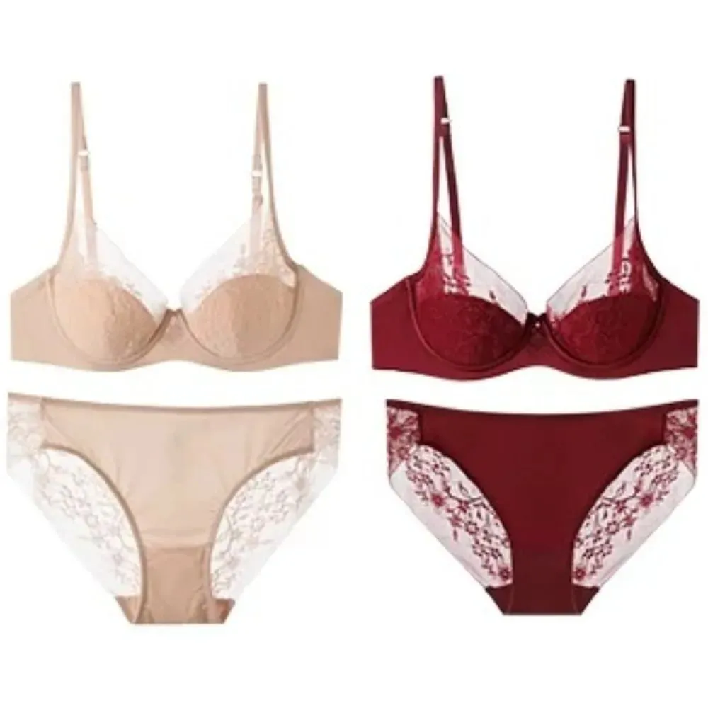 Gelin Şenlikli Kırmızı Dantel Intimates Kiti Yumuşak Balenli Ince Fincan Şınav Destek iç çamaşırı seti Küçük Göğüs 32-38 Kadın iç çamaşırı — image 2