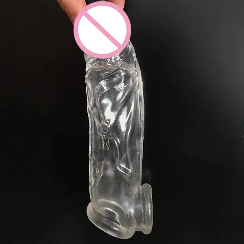 Highly Elastic Crystal Condom Reusable Penis Extender Sleeve Delay Ejaculation Pagpapalaki ng Penis Intimate Goods Mga Sex Toys Para sa Mga Lalaki — image 2