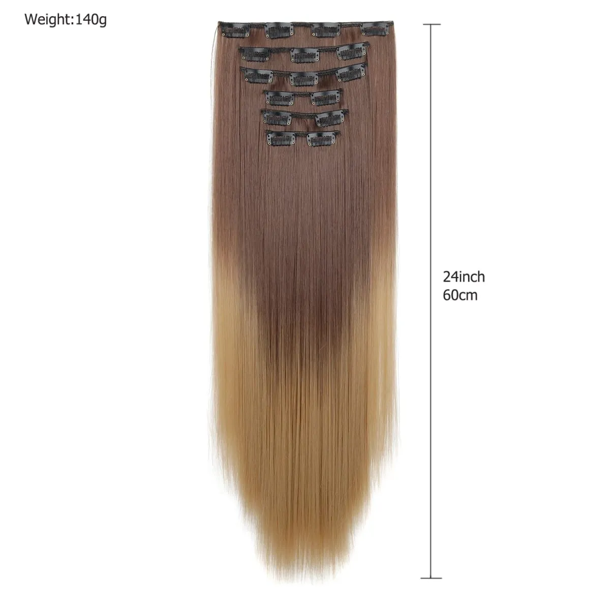 6 pezzi set clip nelle estensioni dei capelli 24 pollici lungo rettilineo testa piena capelli sintetici ombre sfumatura di colore uso quotidiano per le donne signore — image 3