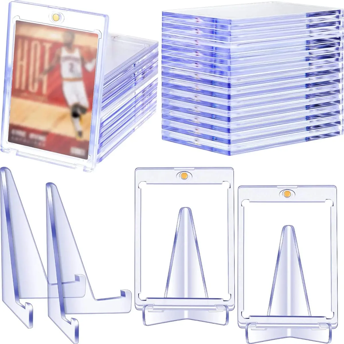 35PT Set Penopang Tempat Kartu Magnetik Pelindung Kartu Lengan Plastik Keras Kotak Display Perdagangan Pokemon Bisbol Olahraga Yugioh — image 1