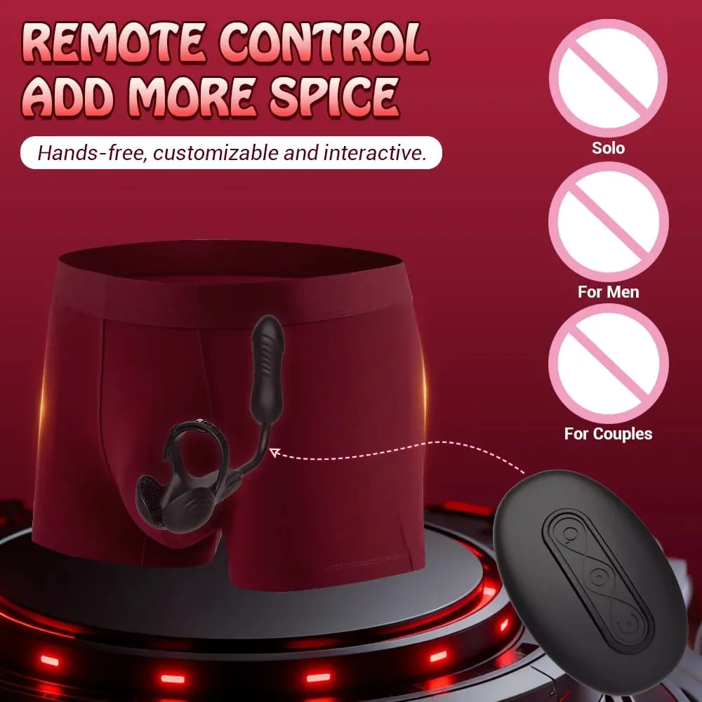 Empurrando plugue anal vibrador masculino massageador de próstata controle remoto anel peniano testículo taint estimulador brinquedos sexuais para homens casais — image 5