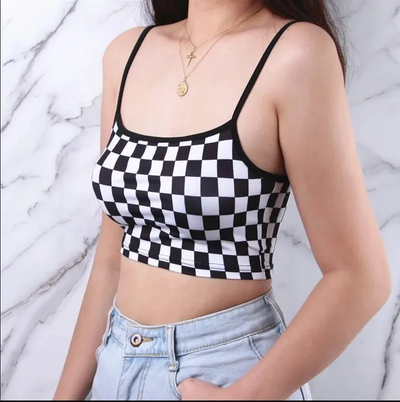 Noir rouge Plaid damier débardeur licou femmes nu ventre culture hauts Camis mode bustier tubulaire femme sans manches recadrée gilet — image 5