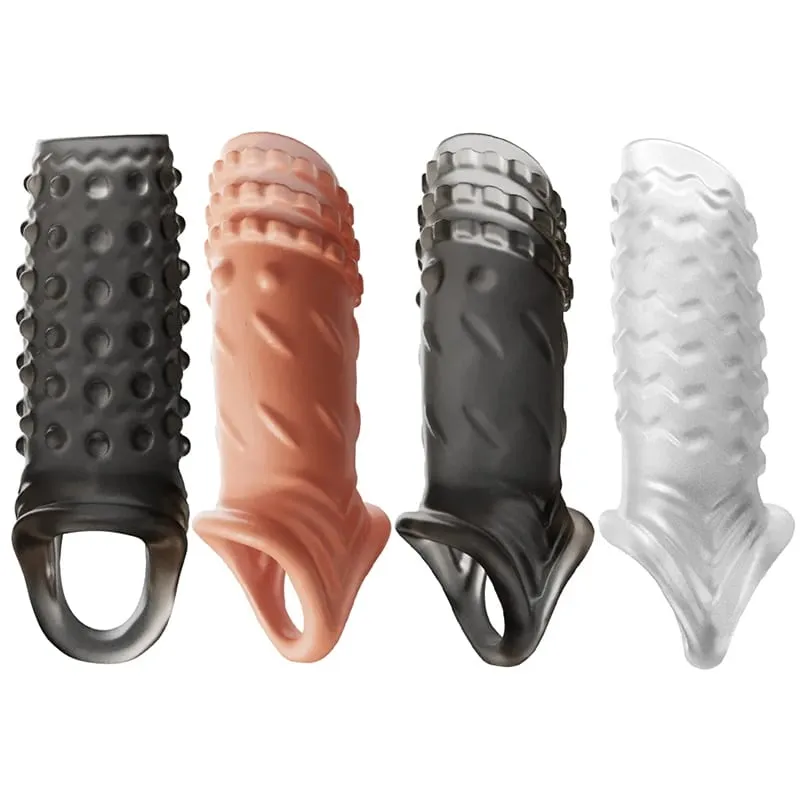 Anneaux de pénis pour hommes retardent l'éjaculation préservatif Extension de manchon de pénis étendre gode adulte Plug Anal jouets sexuels pas de vibrateur pour les femmes — image 1