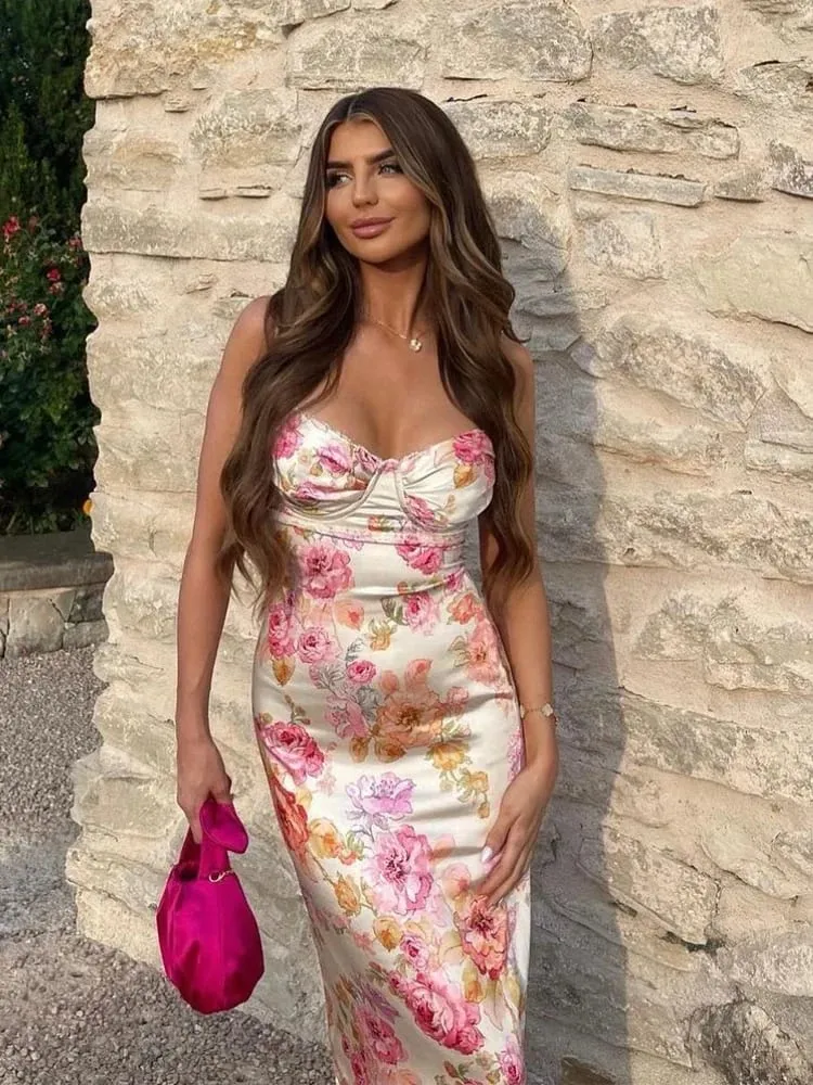 Suninheart Sommer Spaghetti Strap Floral Print Party Kleider Elegante Maxi Bodycon Hochzeit Gast Urlaub Kleid Neu Im Kleid 2023 — image 2