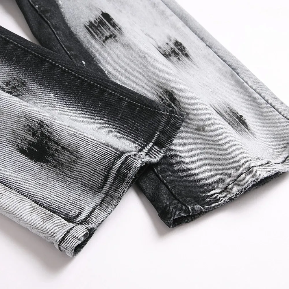 Giày Boot Nam Cắt Denim Jeans Sơn Nút Bay Slim Quần Loe Áo Dạo Phố Co Giãn Spandex Quần Cotton