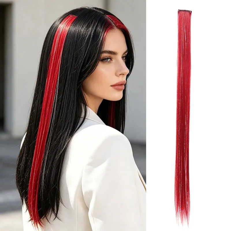 Clip BB nelle estensioni dei capelli sintetici con fili d'argento laser Pezzi di capelli colorati lucenti per l'uso quotidiano delle feste Nessun danno — image 11