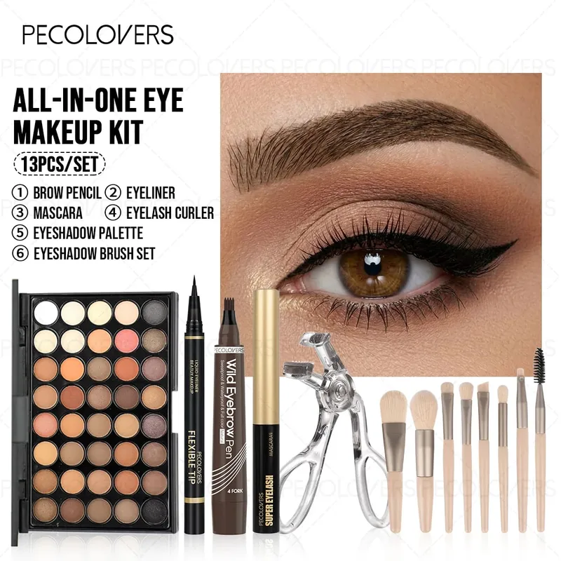 13PCS Face Set Eye Shadow Plate+eye Black+eyeliner Pen+eyebrow Pencil+mascara Clip+8 Makeup Brushes To Create A Beautiful Look