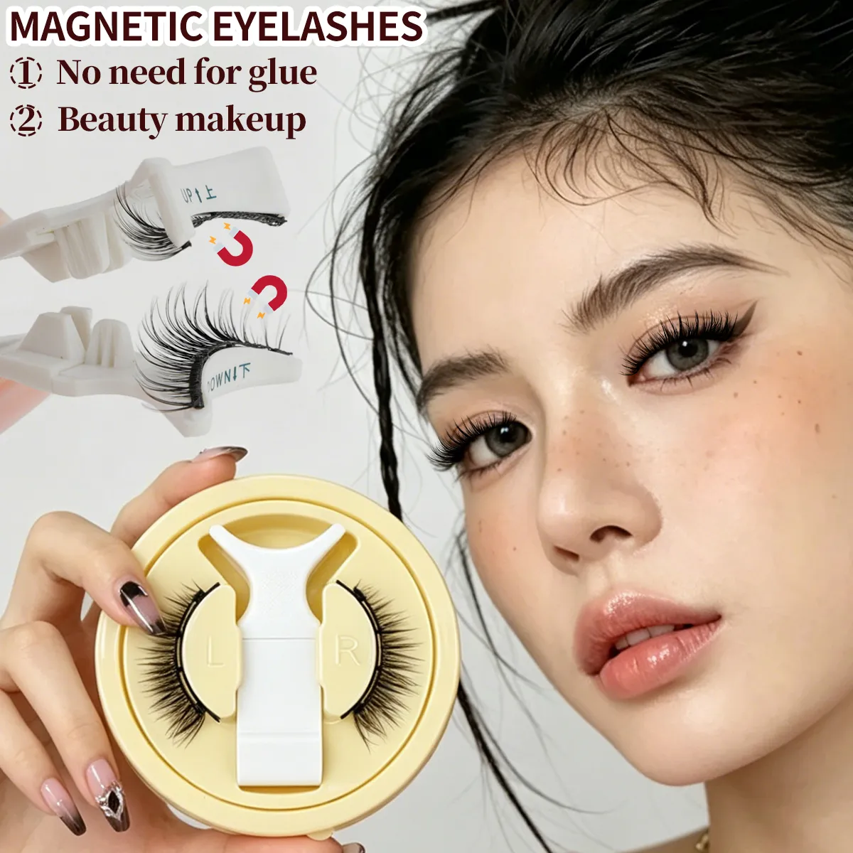 1 Set Bulu Mata Magnetik Dapat Digunakan Kembali Mata Kucing Bulu Mata Magnetik Cosplay Sensitif Ramah Mata Alat Rias Bulu Mata Palsu Pengeriting Alami — image 2