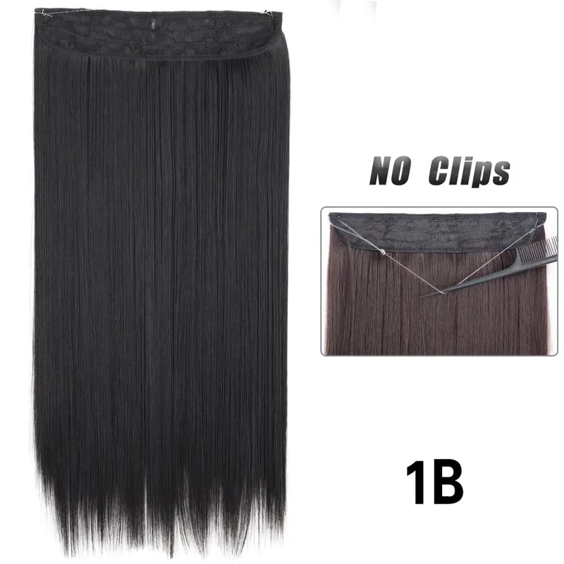 No Clips Hair Extensions Invisible Wire Lang Lige Syntetisk Falsk Hair Piece 80cm Sort Brun Blond Frisure
