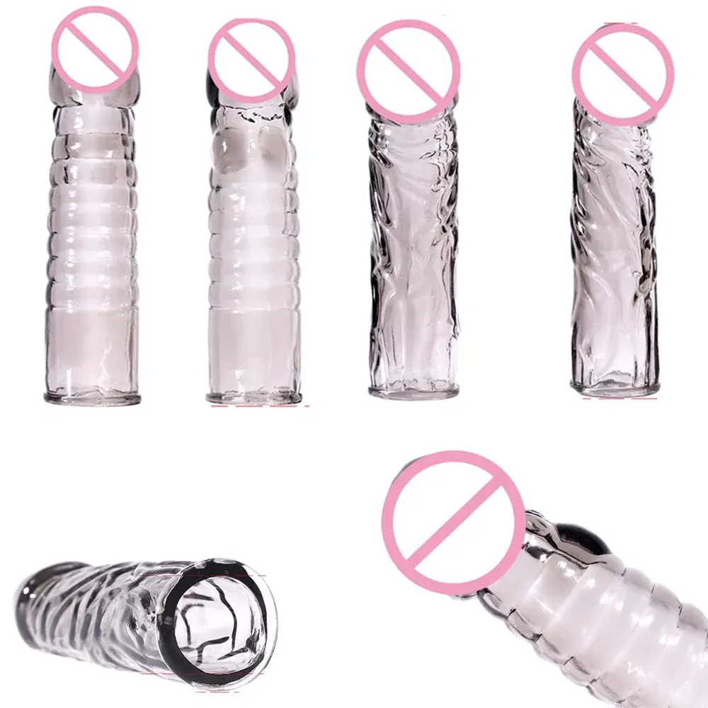Extension de pénis anneaux de coq retarder l'éjaculation préservatifs de pénis réutilisables manchon de bite Silicone gland vagin masseur jouets sexuels pour hommes — image 1