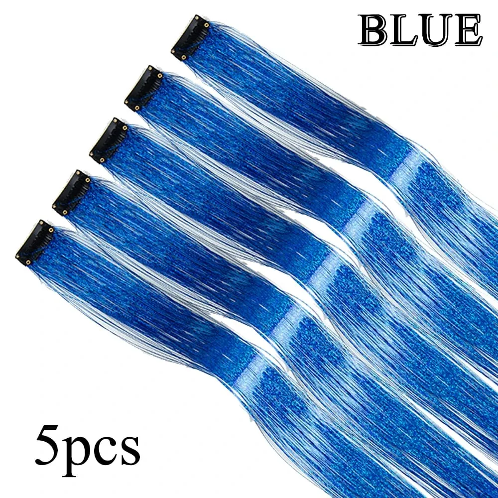 ขายส่ง 5 ชิ้น/แพ็คประกายเงาต่อผมคลิปใน Sparkle ผมเงา Tinsel Rainbow Shiny Sparkle ผม Tinsel สีชมพู/ สีแดง