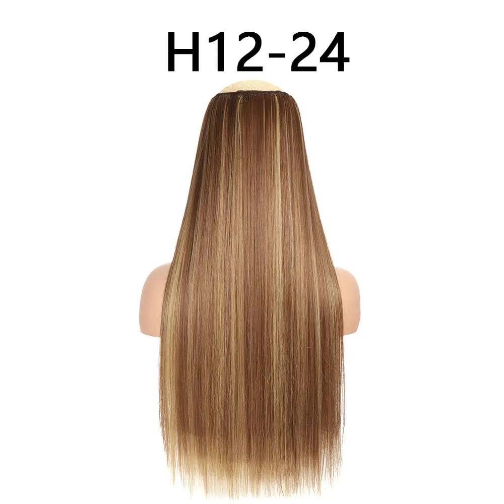 สังเคราะห์ 24 นิ้ว One Piece 5 คลิปยาวตรงทรงผมทนความร้อนปลอม Hairpiece สำหรับผู้หญิง NATURAL Brow — image 21