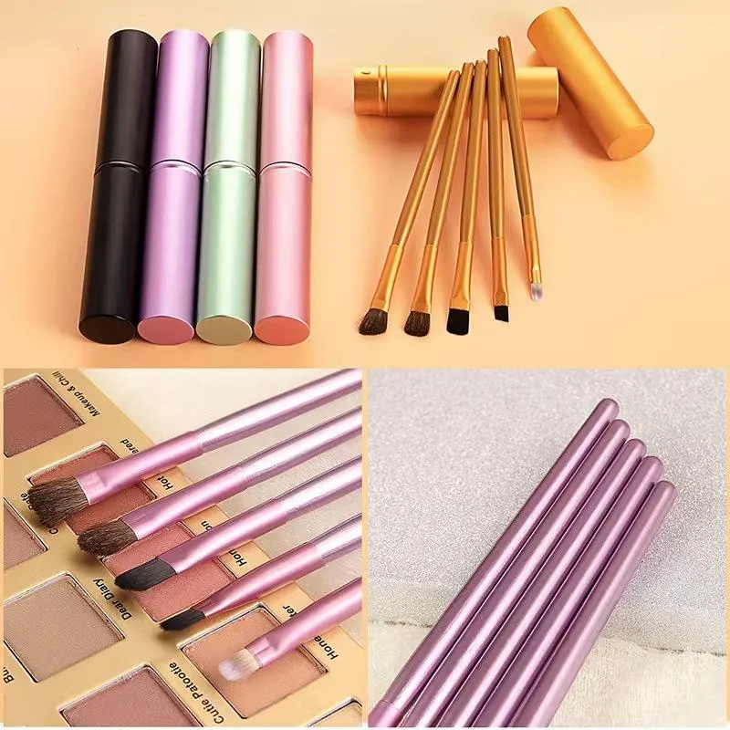 5-teiliger Eyeliner-Pinsel mit Aufbewahrungsrohr, Augen-Make-up-Pinsel-Set, weicher Lidschattenpinsel, Verwischpinsel — image 4