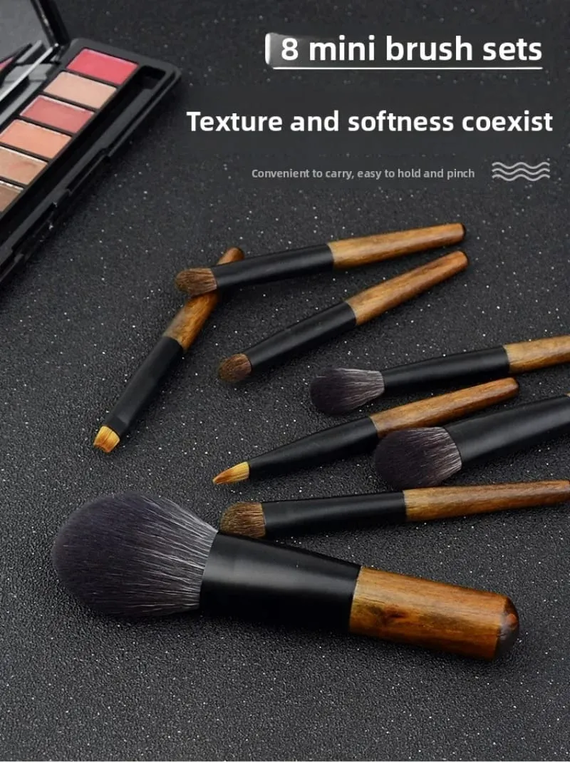 8Pcs Mini Travel Makeup Brush Set with Pouch Wooden Handle Cosmetic Brush for Face Powder Blush Highlighter Concealer Eyeshadow — image 6