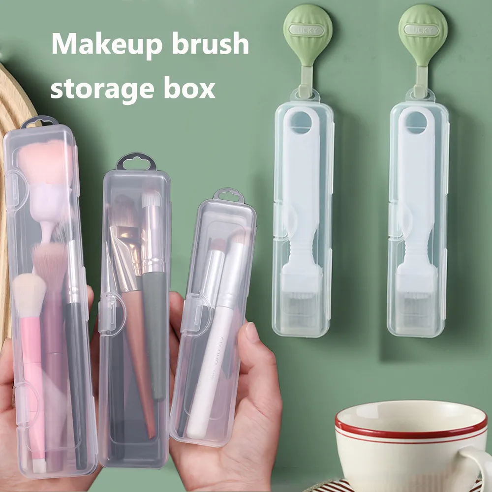Scatola porta pennelli trasparente per trucco, plastica antipolvere, organizer per pennelli, contenitore leggero per stoviglie, strumenti di bellezza — image 2