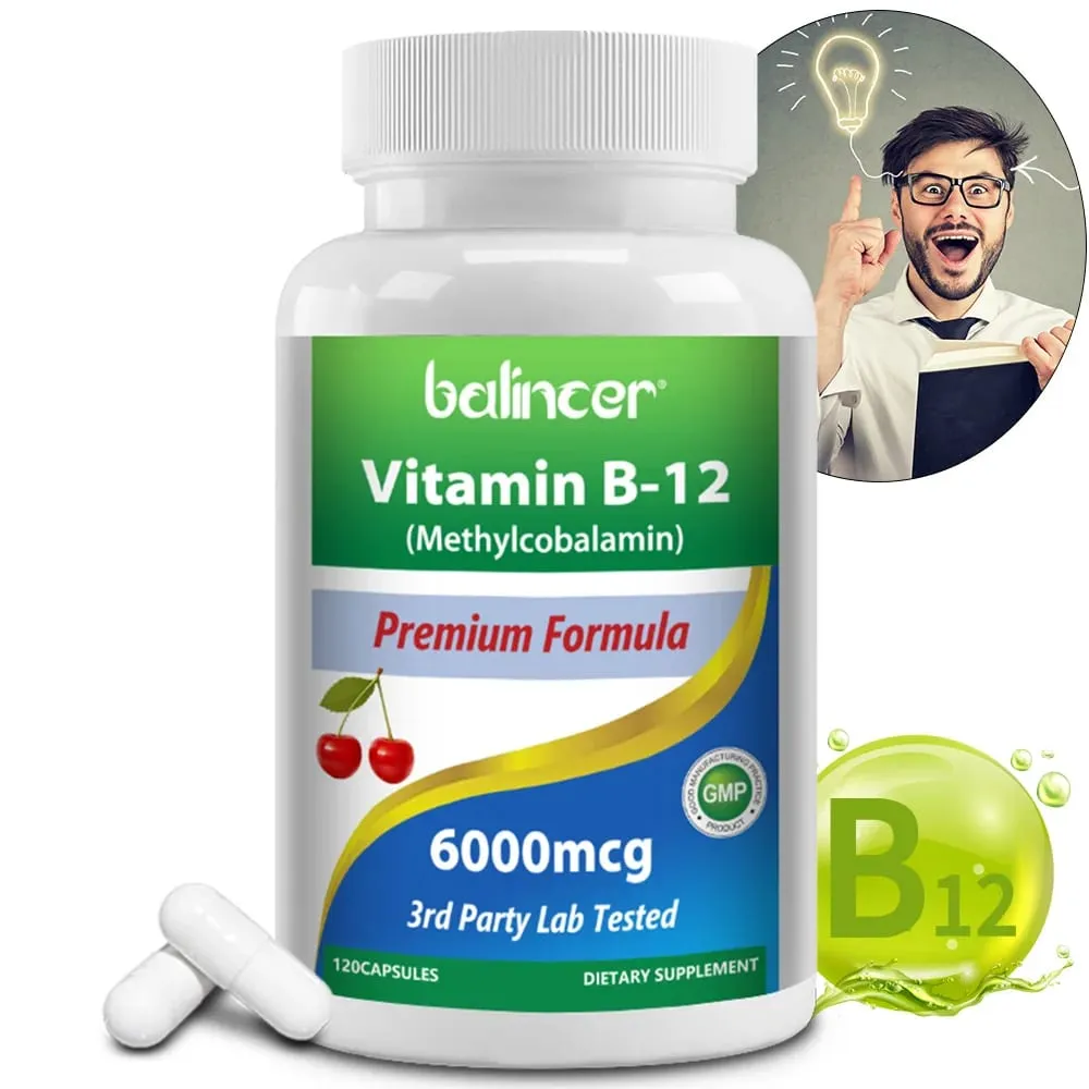 Doplněk vitamínu B12 6000 mcg - Energie Mozek Paměť Nálada Funkce srdce Podpora nervového a imunitního systému 30/60/120 tobolek — image 2