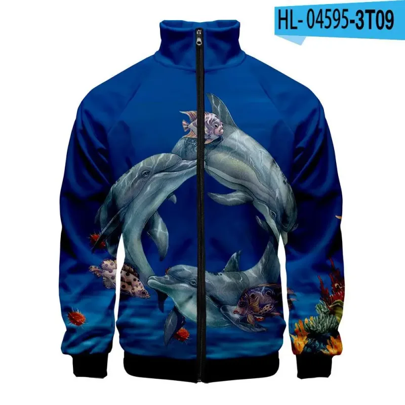 Harajuku Popular Novelty dolphin 3D Print Zipper Raglan Jacket Windbreaker Boys/Girls Comfortable Stand Collar Jackets Coats — image 28