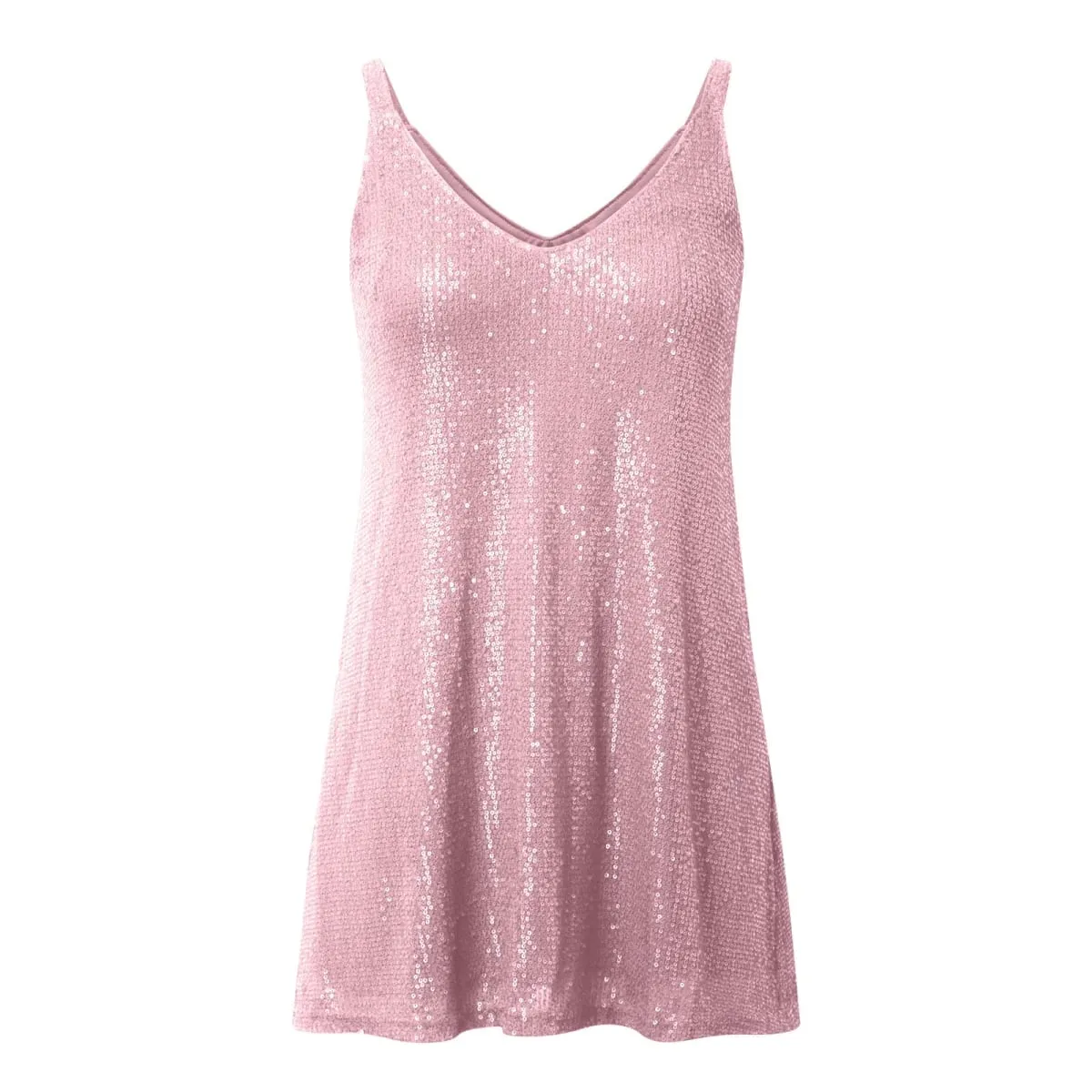 Sexy V Neck Suspender Sequin Dress Solid Loose Party Short Dresses Sleeveless Casual Spring Summer Dress For Women Fashion Robe — image 6