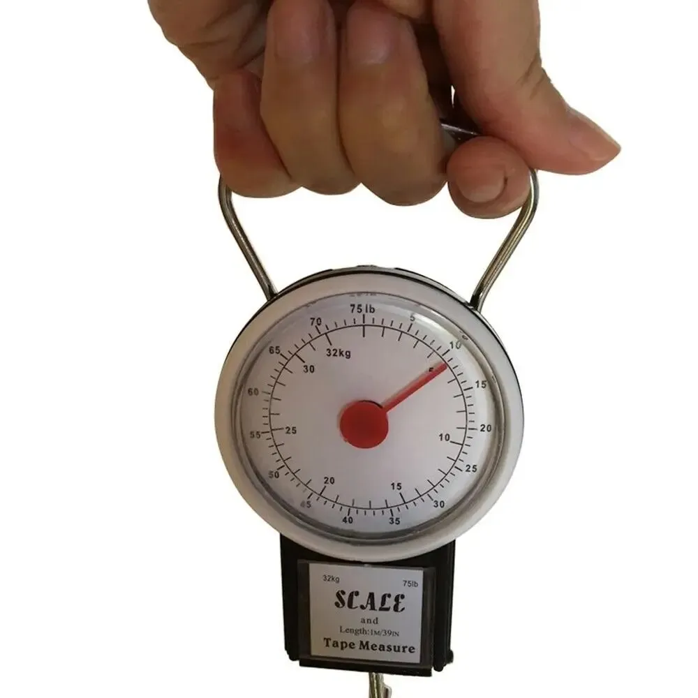 75 LB 휴대용 기계식 다이얼 스케일 교수형 주방 디지털 스케일 여행 수하물 테이프 측정으로 다목적 저울 무게 — image 7