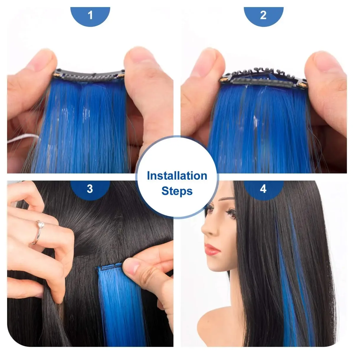 5Pcs Colored Synthetic Hair Extensions Rainbow Party Highlights Clip in Hair Extension for Christmas Girl Women Gift — image 3