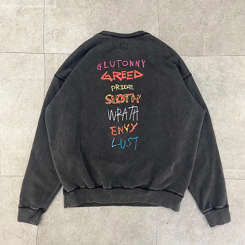 Autumn Winter Classic Overlapping Logo Print Saint Sweatshirts Men Women Couple Colorful Letters Graffiti Washed Black Pullovers — image 8