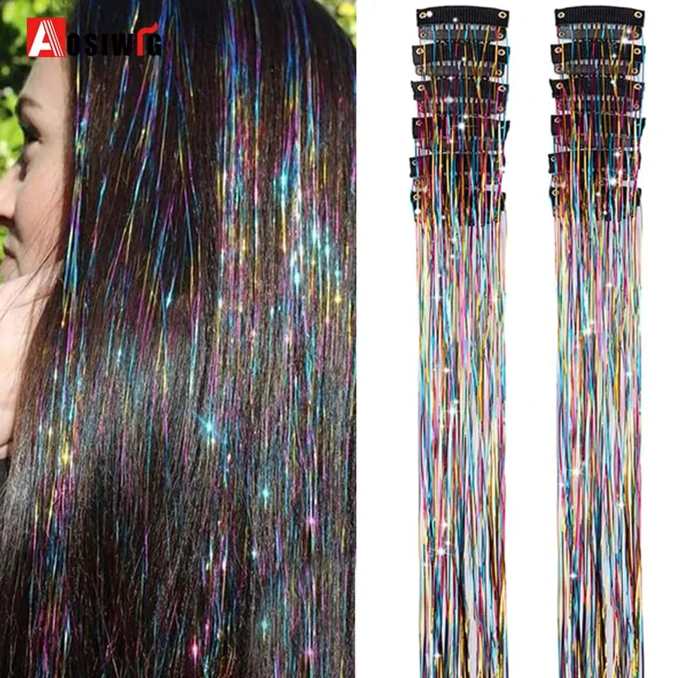 12 pièces/paquet Extensions de cheveux blonds scintillants pince en arc-en-ciel brillant étincelant guirlandes de cheveux résistant à la chaleur étincelle Extensions de cheveux pour W