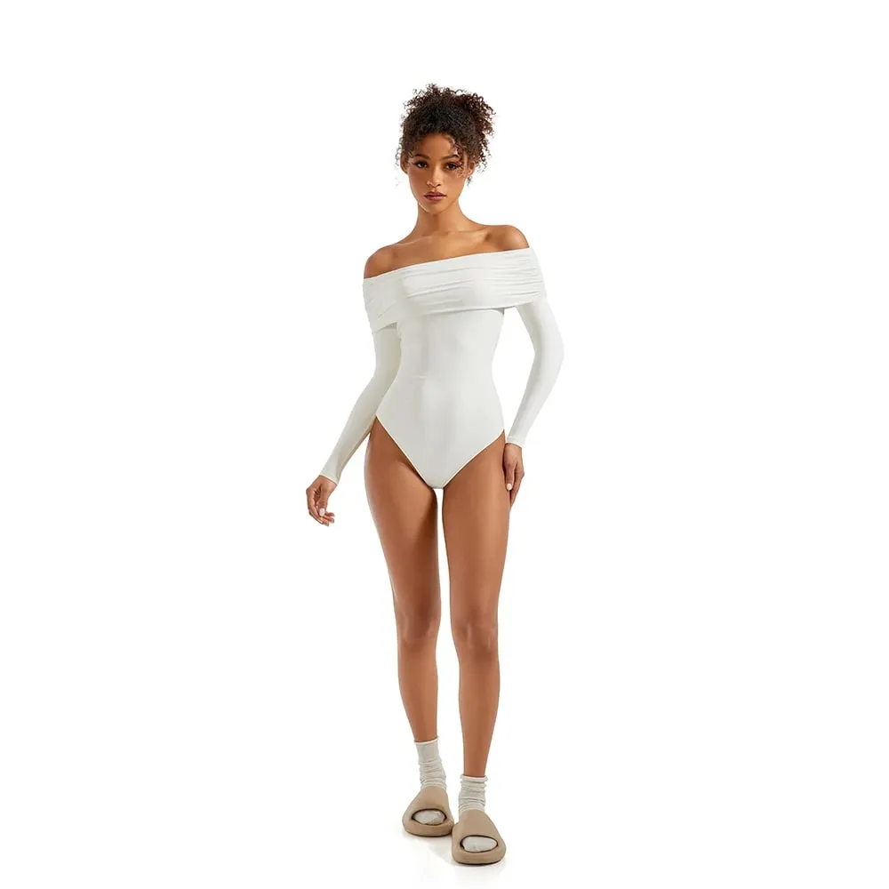 여성을위한 기본 긴 소매 바디 슈트 블라우스 가을 겨울 슬림 피트 오프 숄더 바디 슈트 streetwear y2k bodycon rompers femme