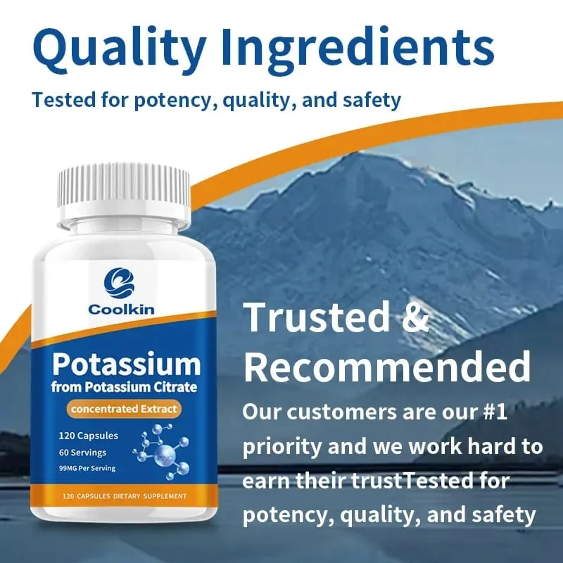 Natural Potassium Citrate - Supports Electrolyte Balance and Normal PH Non-GMO and Gluten-free Absorbable Potassium Supplement