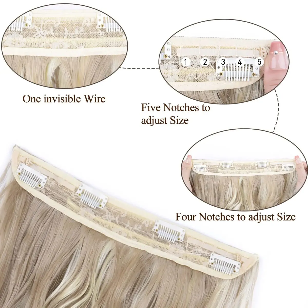 Extensions de cheveux synthétiques à fil Invisible, 4 Clips, ligne de poisson naturelle longue et ondulée, faux postiche une pièce pour femmes — image 3