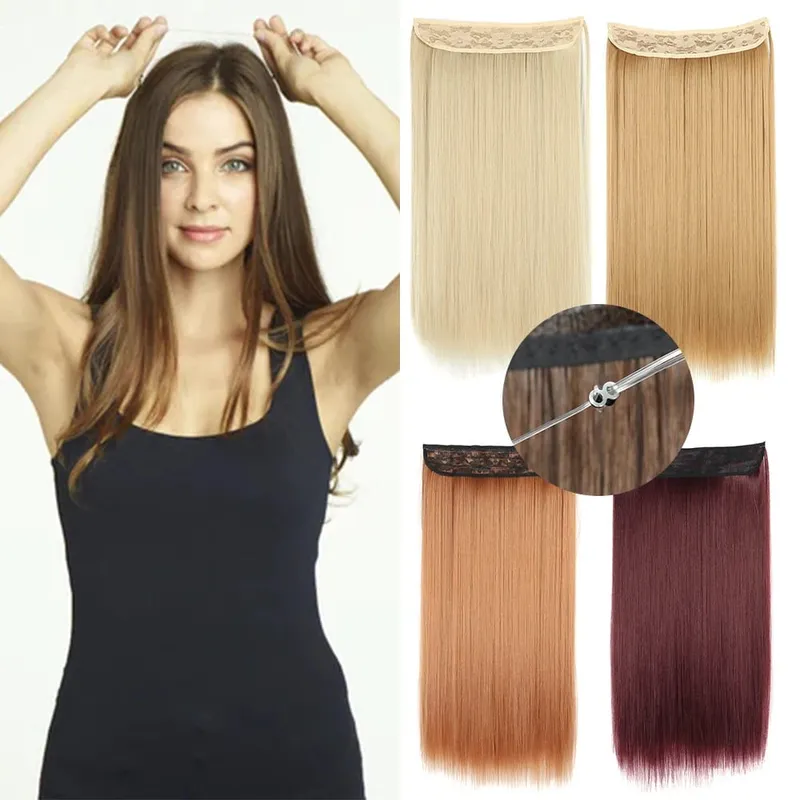 Synthetic Long Straight No Clip Invisible Line Hair Extensions 40 55 80cm Natural Brown Blonde Fake Hairpiece For Women