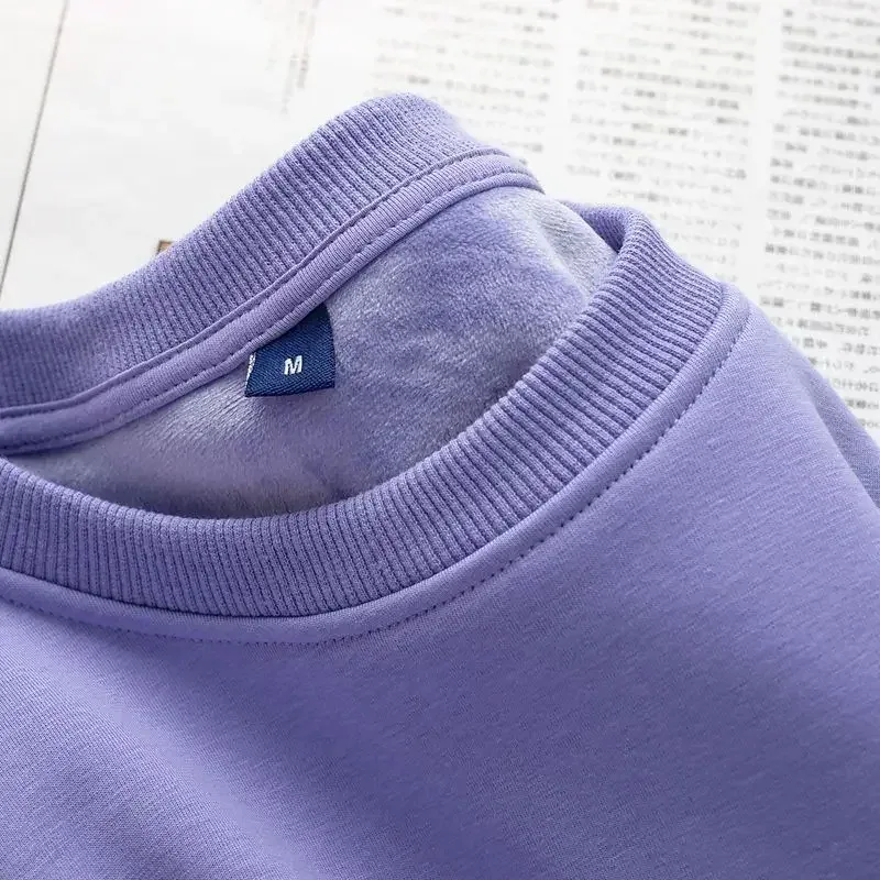 Sudadera gruesa de felpa de algodón de 600G, suéter fino de felpa pesado, suéter de cuello redondo sólido, suéter cálido para otoño e invierno — image 10