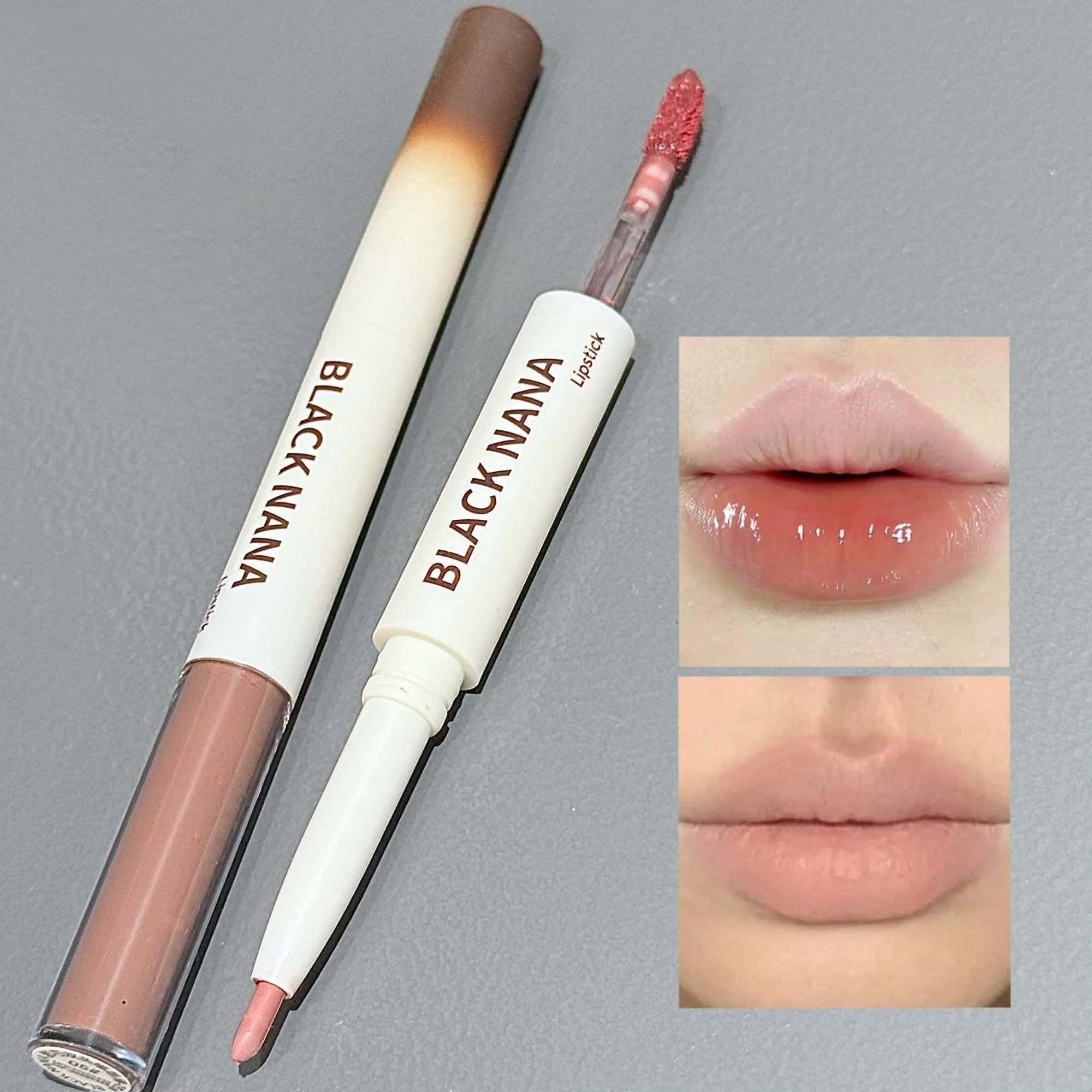 Lucidalabbra a doppia testa Matita labbra Contorno labbra Trucco Matita labbra nuda opaca Lava Cioccolato Marrone Specchio Lucidante per labbra Tinta labbra — image 4