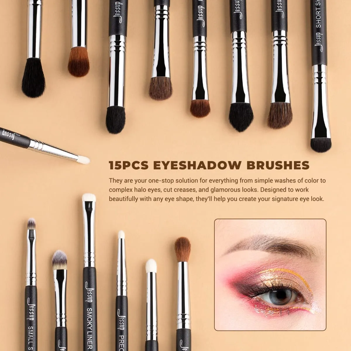 Set di pennelli per trucco Jessup Pennelli per trucco professionali con etichetta sintetica premium da 35 pezzi per fondotinta, ombretto, correttore — image 4