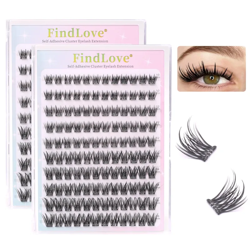 Braune Farbe, beliebte, hochwertige, selbstklebende Wimpernverlängerung, 3–4-fach, wiederverwendbar, handgefertigt, großes Fassungsvermögen, vergrößertes Doppelauge