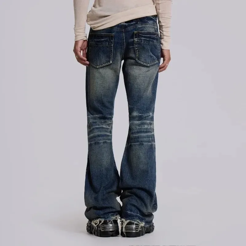 Y2K Jeans svasati blu medio lavati uomo donna jeans bootcut gotico High Street unisex streetwear pantaloni larghi a gamba larga — image 3