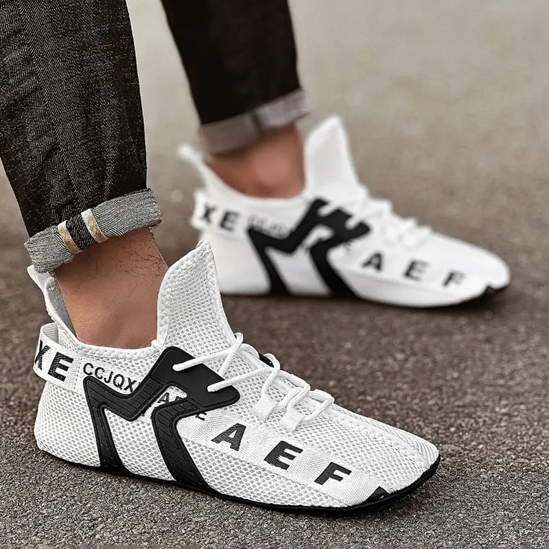 Weiße Turnschuhe Herren High Top Bequeme atmungsaktive Mesh-Freizeitschuhe Sockenschuhe Große Größe 47 Outdoor-Wanderschuhe für Herren — image 3