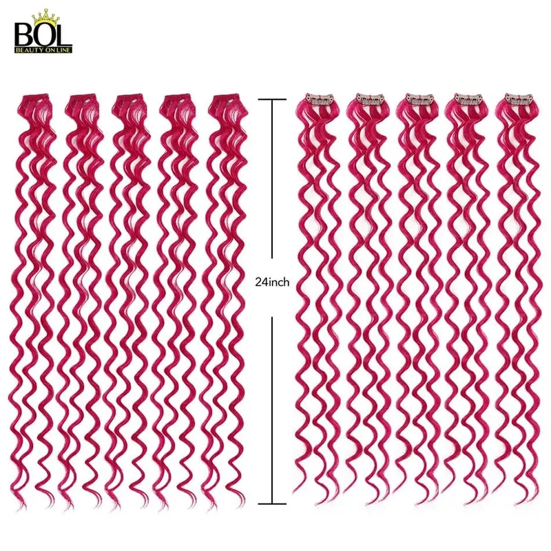 BOL สังเคราะห์ผมสีผม Strands Deep WAVE คลิปบนผมหญิงสายรุ้ง 24Inch10 ชิ้น/เซ็ตทนความร้อน — image 5