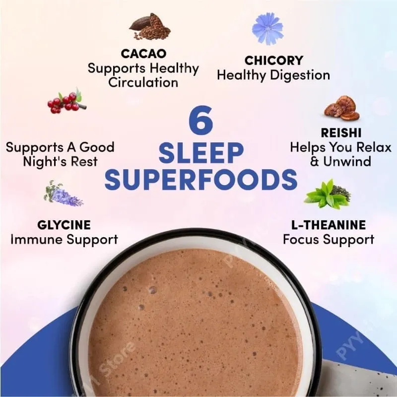 Integratore per dormire con cacao in polvere ai funghi con 6 miscele di funghi adattogeni Reishi L-teanina e glicina per aiutare ad addormentarsi — image 4