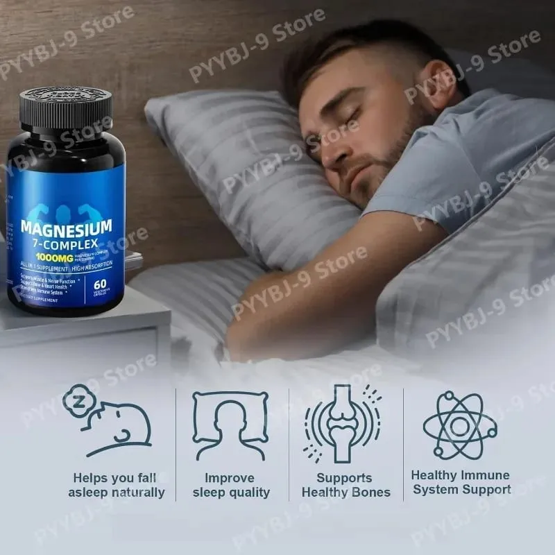 Suplemento complejo de magnesio 7 con glicinato, citrato, malato, quelato, zinc, vitamina D3 B6 para el alivio muscular del sueño, 60 cápsulas — image 5
