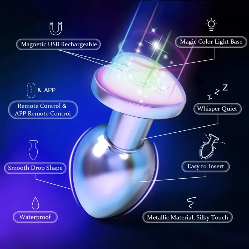 Светящаяся вибрирующая анальная пробка RGB Light APP Control Анальный вибратор Яркая металлическая Анальная пробка Bluetooth Вибрационный фаллоимитатор Секс-игрушки для взрослых — image 4