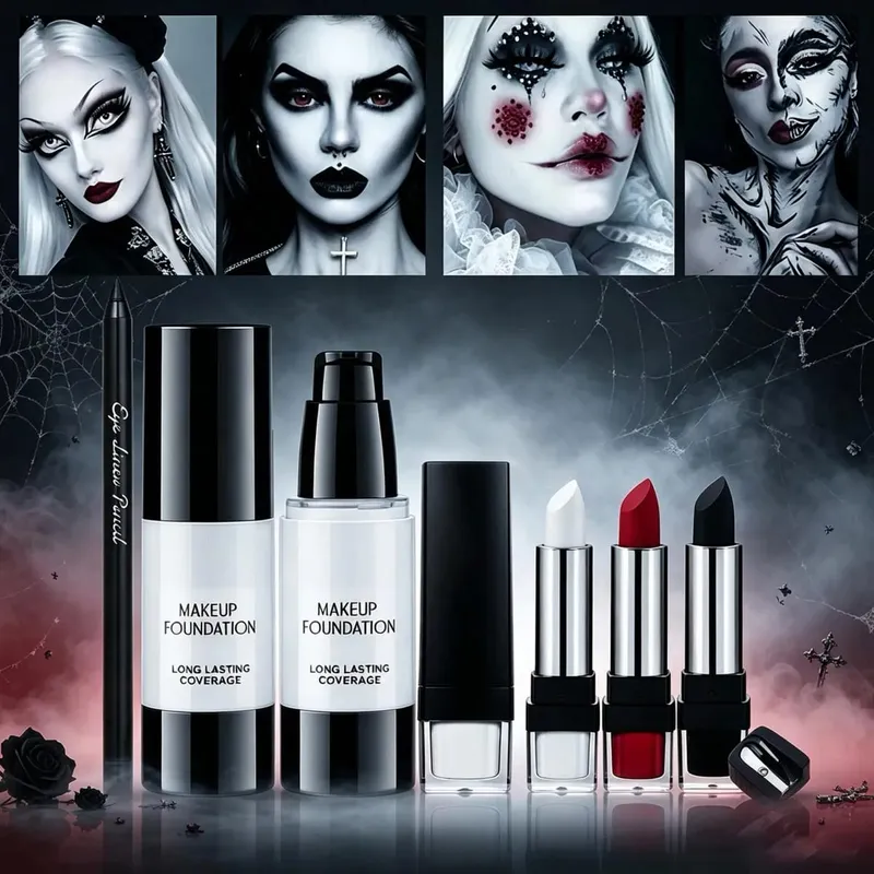 Sada 6 kusů Halloweenského make-upu na obličej Cosplay v černém tónu Sada make-upu se speciálními efekty Vodotěsná kosmetika na obličej s vysokým obsahem pigmentů — image 2