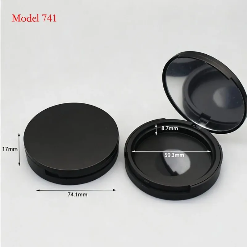 Batchpris for sort farve rund form plast makeup emballage Tom kompakt pulveretui Pulver Blusher Container — image 12