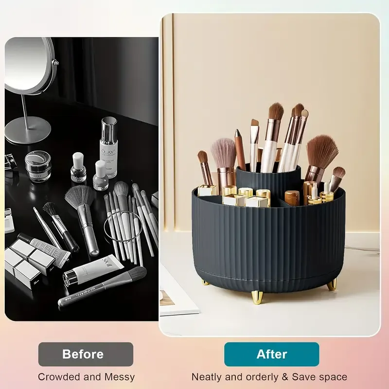 Suporte giratório 360 ° para pincéis de maquiagem, 5 espaços, organizador, mesa multifuncional, armazenamento de cosméticos para banheiro de mesa — image 3