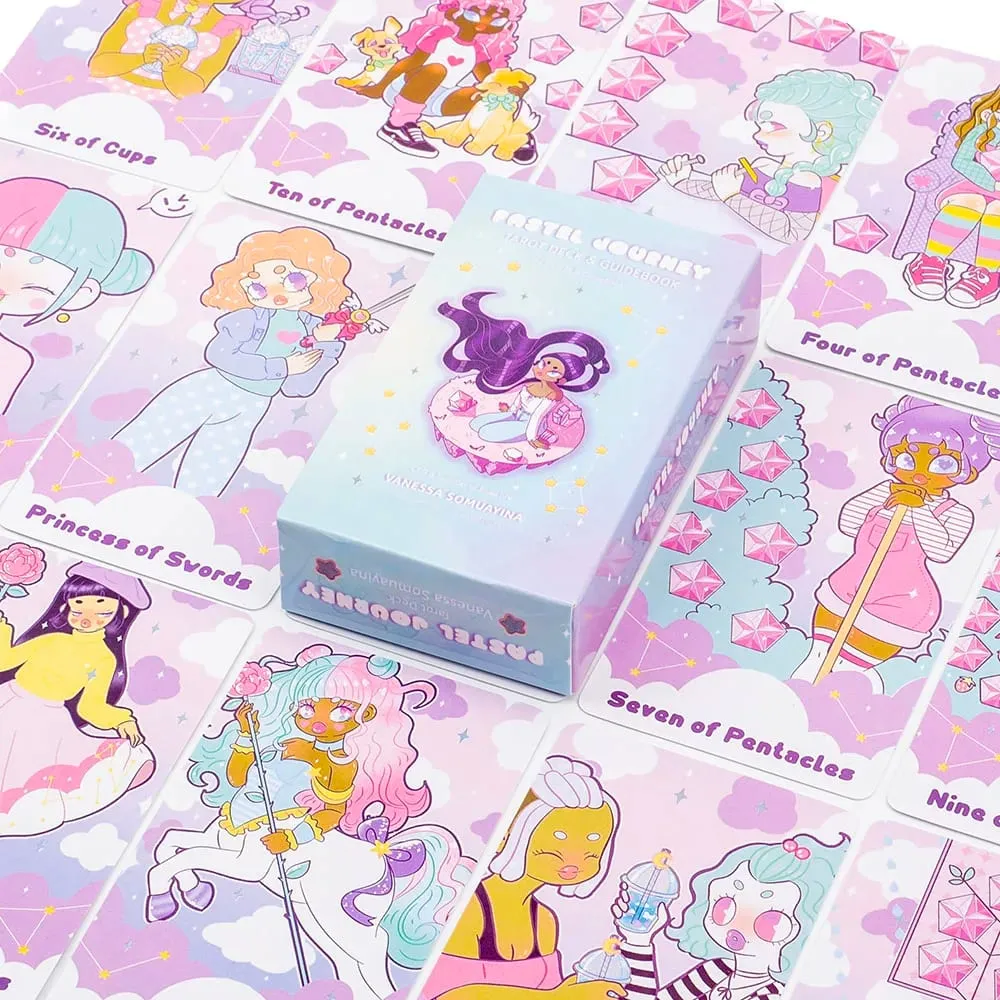 Kartu Tarot Perjalanan Pastel 78 Buah Versi Bahasa Inggris Ramalan Oracle Dek Papan Permainan Pesta Berkemah Merah Muda Asli Wanita 10.4*6.1Cm
