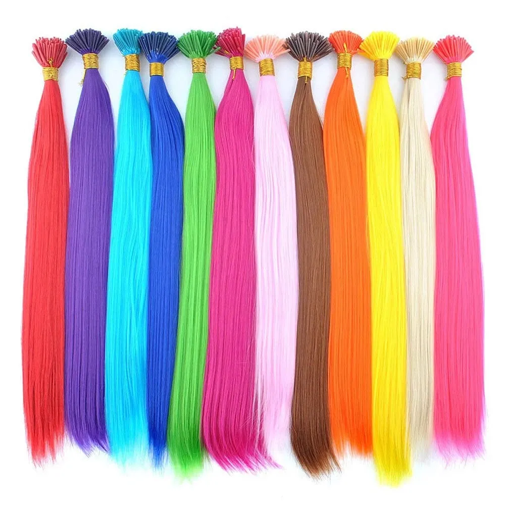 20 Strands/Pack Random Ten Colors Synthetic Colored I-Tip Stick Hair Extensions Straight Hair 16 Inch For Women High Temperature — image 5
